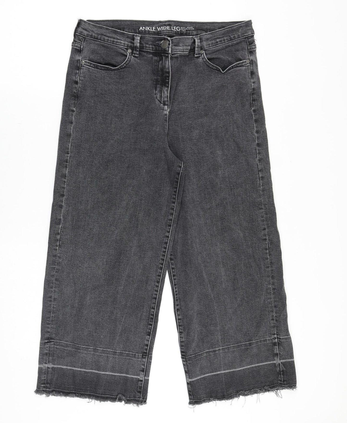 NEXT Womens Grey Cotton Wide-Leg Jeans Size 14 Regular Zip