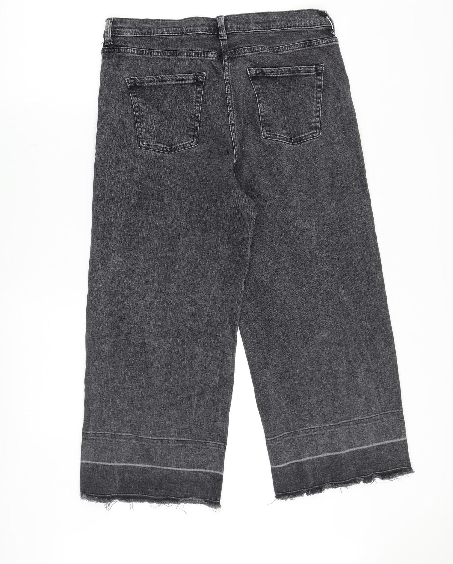 NEXT Womens Grey Cotton Wide-Leg Jeans Size 14 Regular Zip