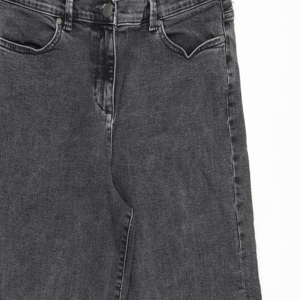 NEXT Womens Grey Cotton Wide-Leg Jeans Size 14 Regular Zip