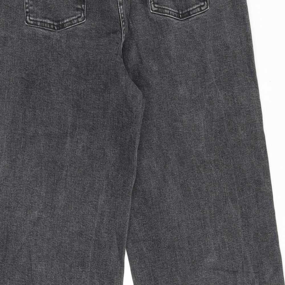NEXT Womens Grey Cotton Wide-Leg Jeans Size 14 Regular Zip