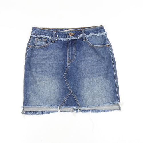 River Island Womens Blue Cotton Straight & Pencil Skirt Size 8 Button