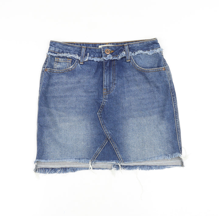 River Island Womens Blue Cotton Straight & Pencil Skirt Size 8 Button