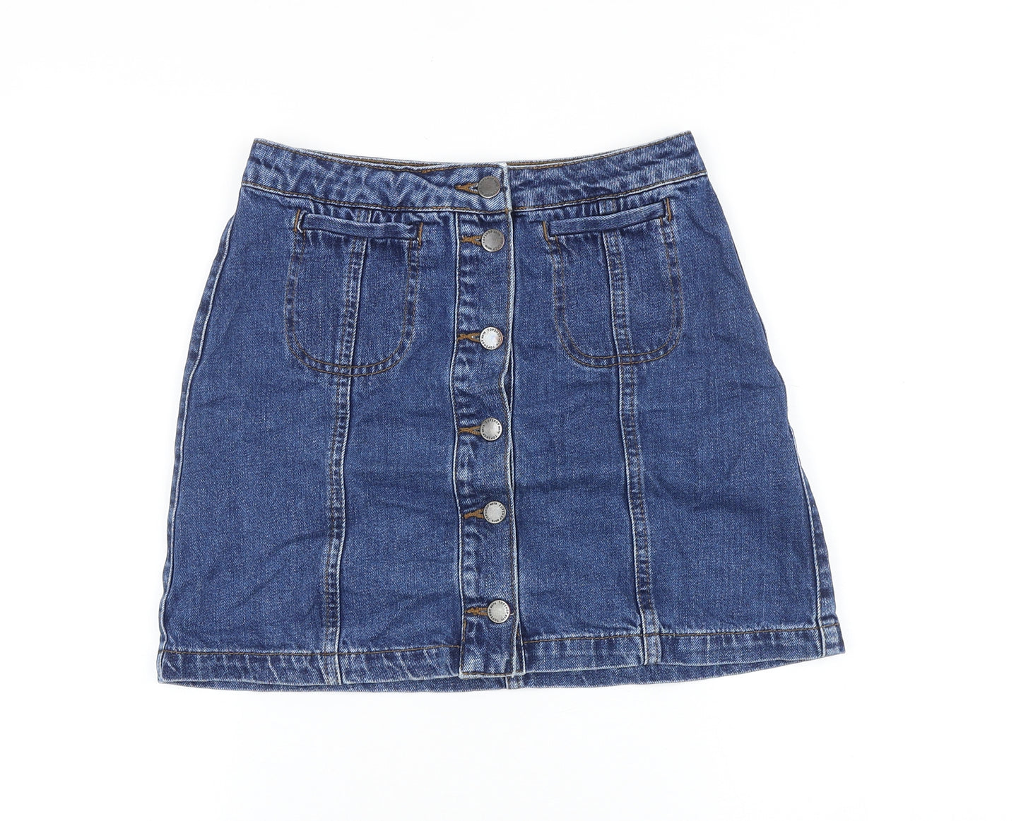 Topshop Womens Blue Cotton Straight & Pencil Skirt Size 26 in Button