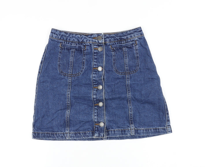 Topshop Womens Blue Cotton Straight & Pencil Skirt Size 26 in Button