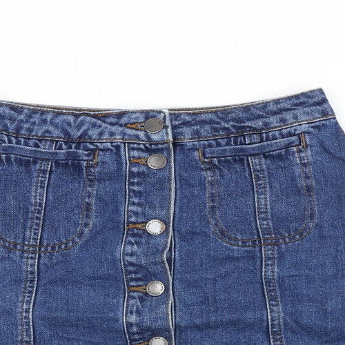 Topshop Womens Blue Cotton Straight & Pencil Skirt Size 26 in Button