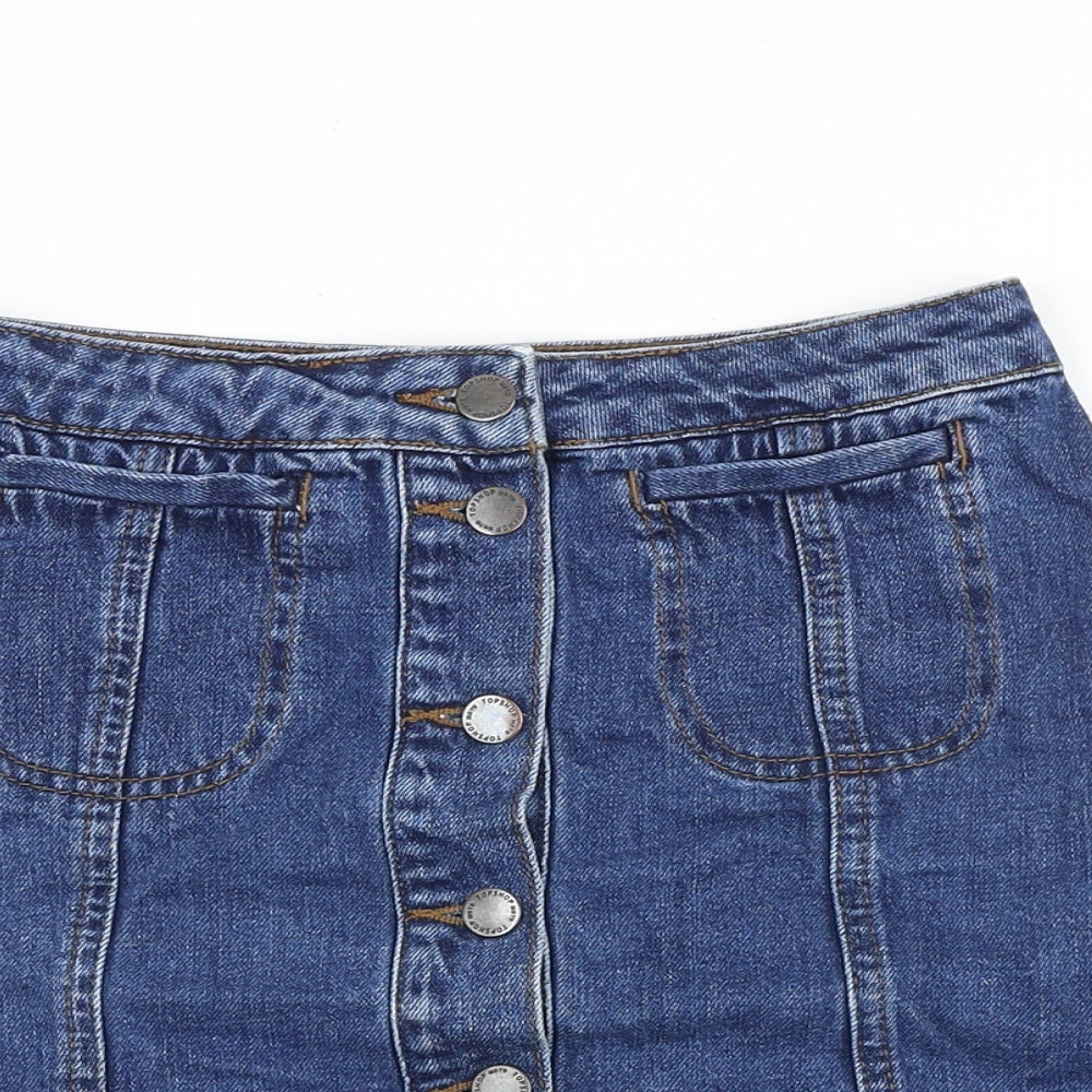 Topshop Womens Blue Cotton Straight & Pencil Skirt Size 26 in Button