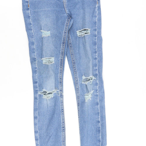 New Look Girls Blue Cotton Skinny Jeans Size 11 Years Slim Zip - Distressed
