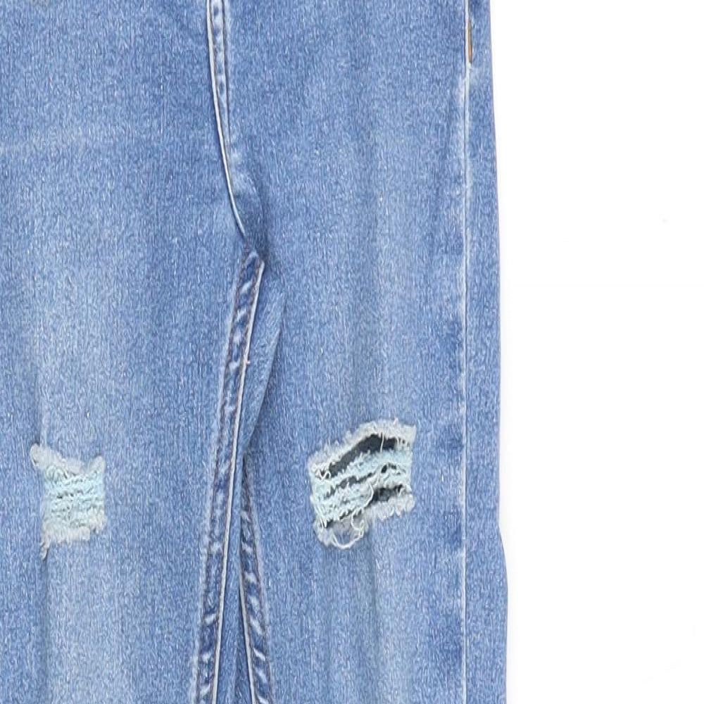 New Look Girls Blue Cotton Skinny Jeans Size 11 Years Slim Zip - Distressed