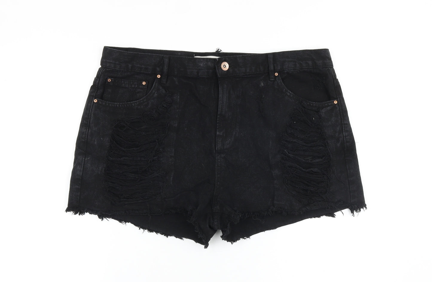 Denim & Co. Womens Black Cotton Cut-Off Shorts Size 18 Regular Zip - Distressed