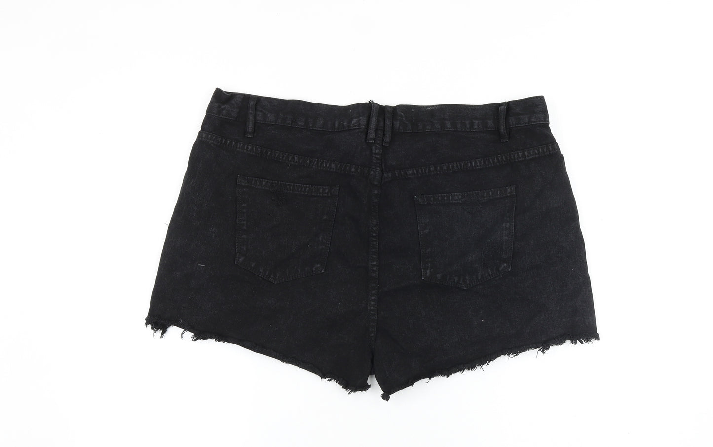 Denim & Co. Womens Black Cotton Cut-Off Shorts Size 18 Regular Zip - Distressed
