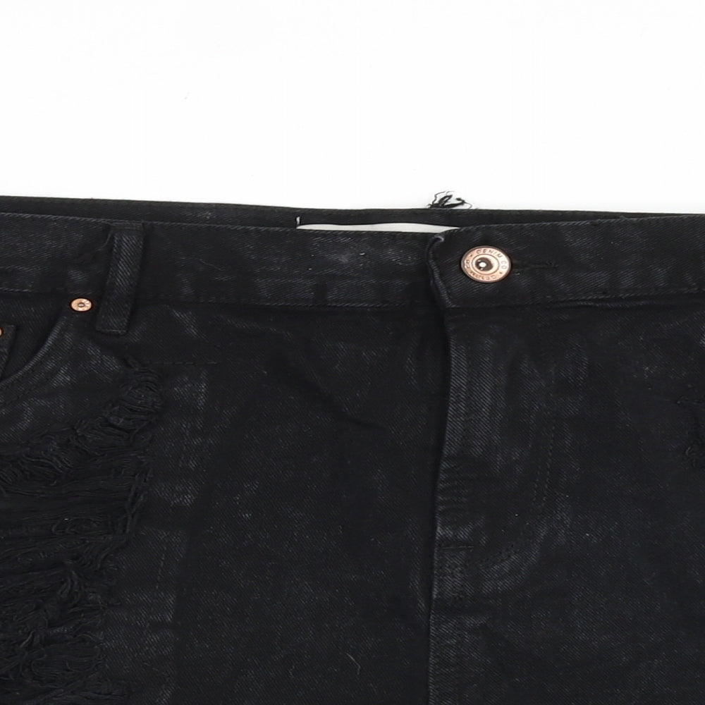 Denim & Co. Womens Black Cotton Cut-Off Shorts Size 18 Regular Zip - Distressed