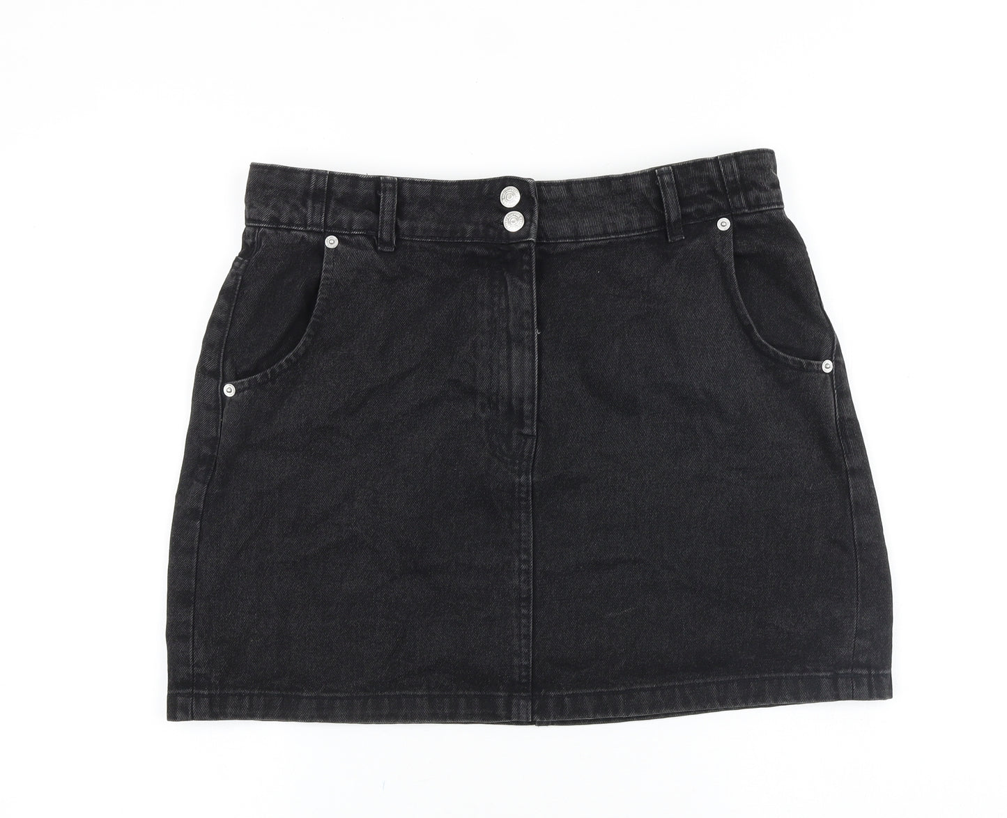 Mango Womens Black Cotton Mini Skirt Size L Zip