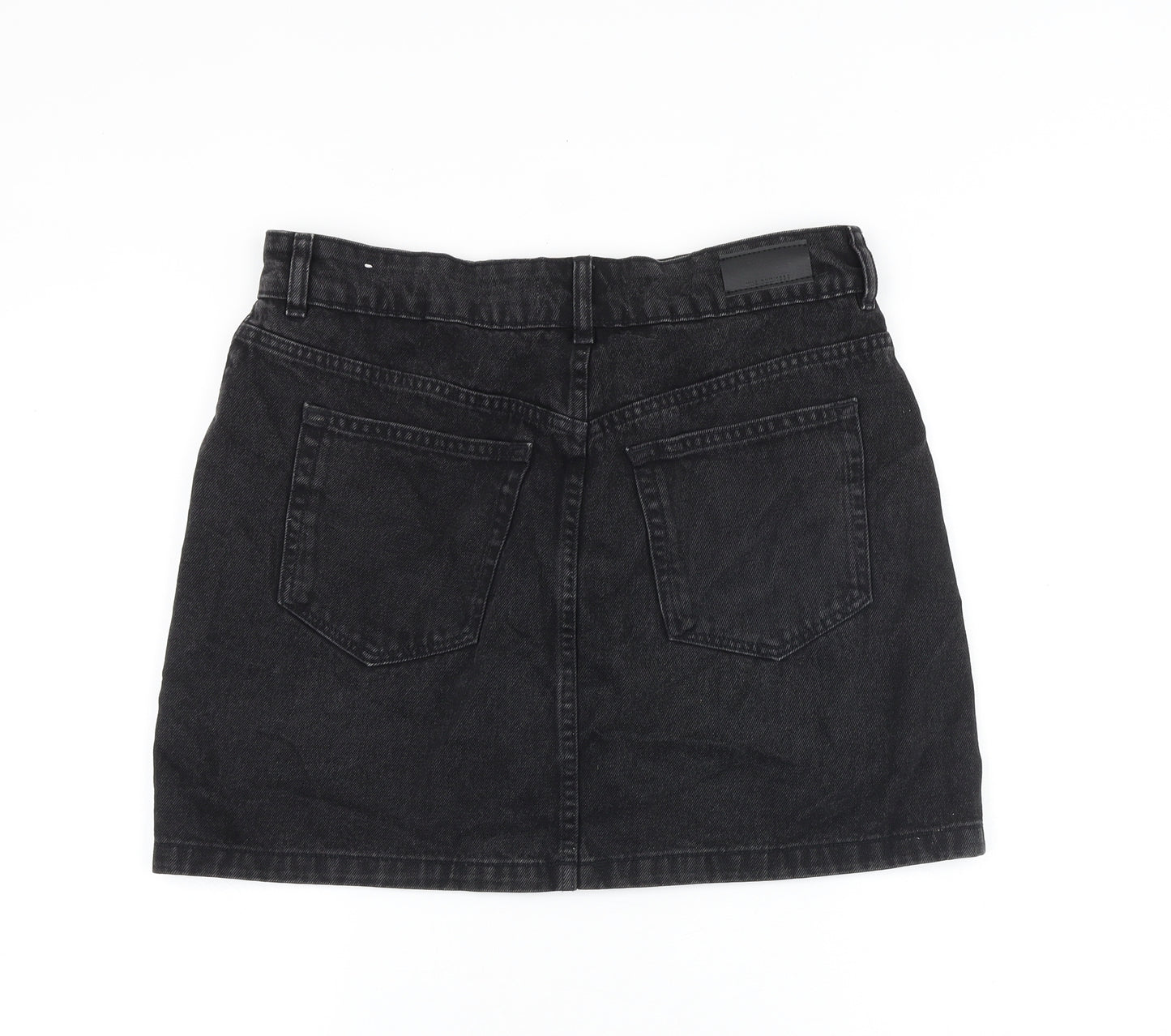 Mango Womens Black Cotton Mini Skirt Size L Zip