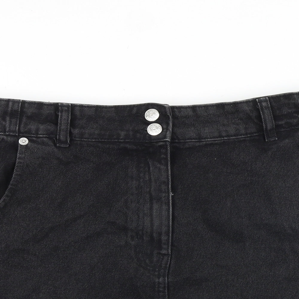 Mango Womens Black Cotton Mini Skirt Size L Zip