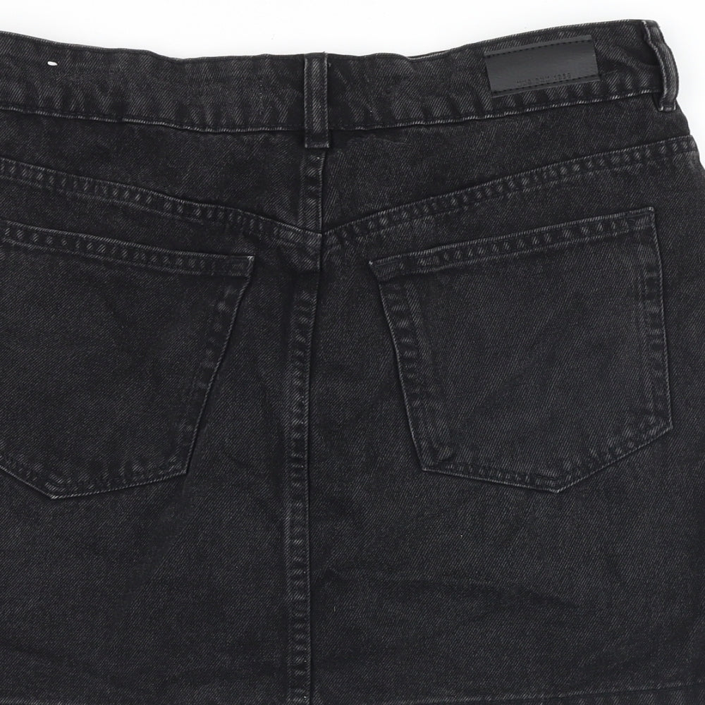 Mango Womens Black Cotton Mini Skirt Size L Zip
