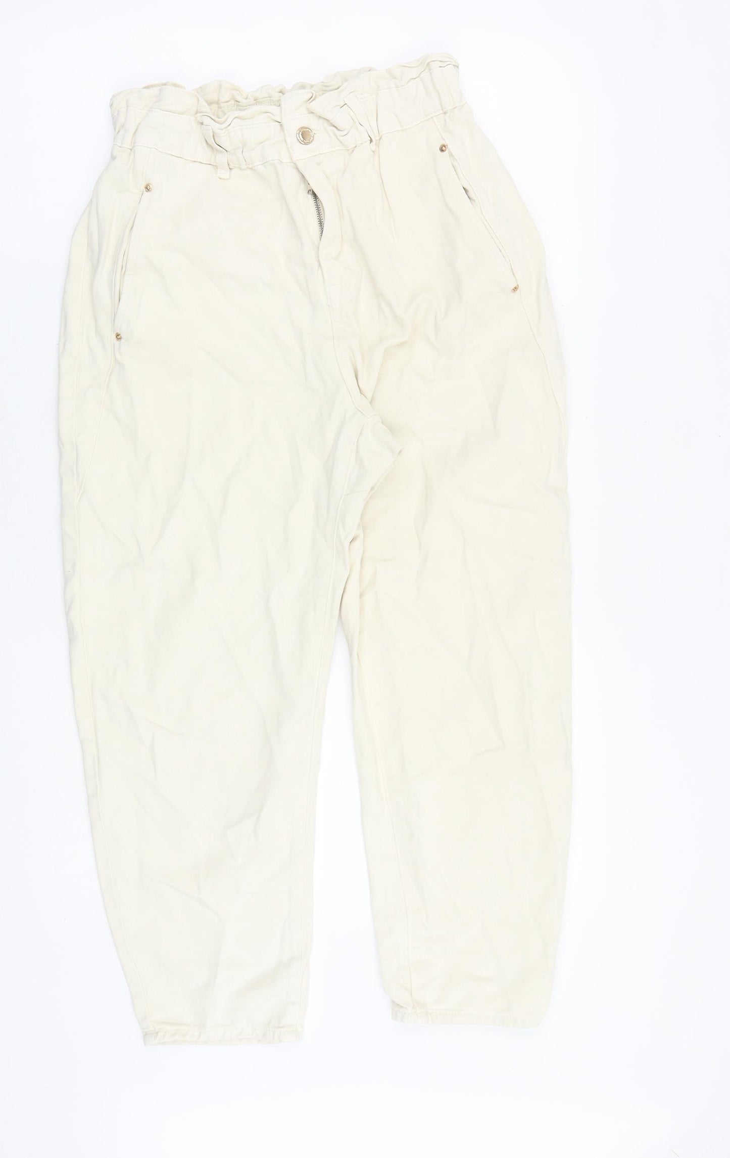 Zara Womens Beige Cotton Mom Jeans Size 10 Regular Zip