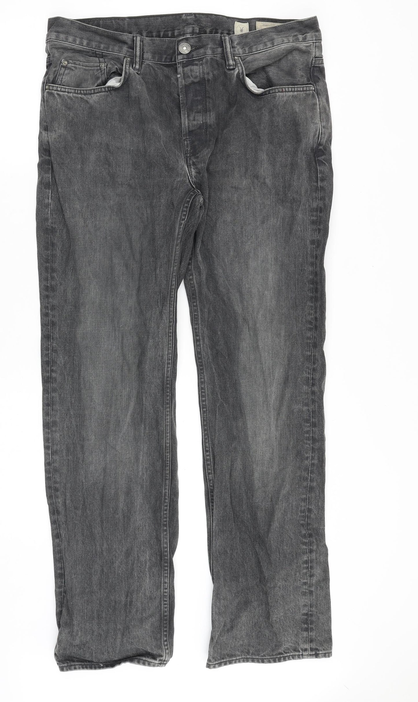 AllSaints Mens Grey Cotton Straight Jeans Size 34 in Regular Zip