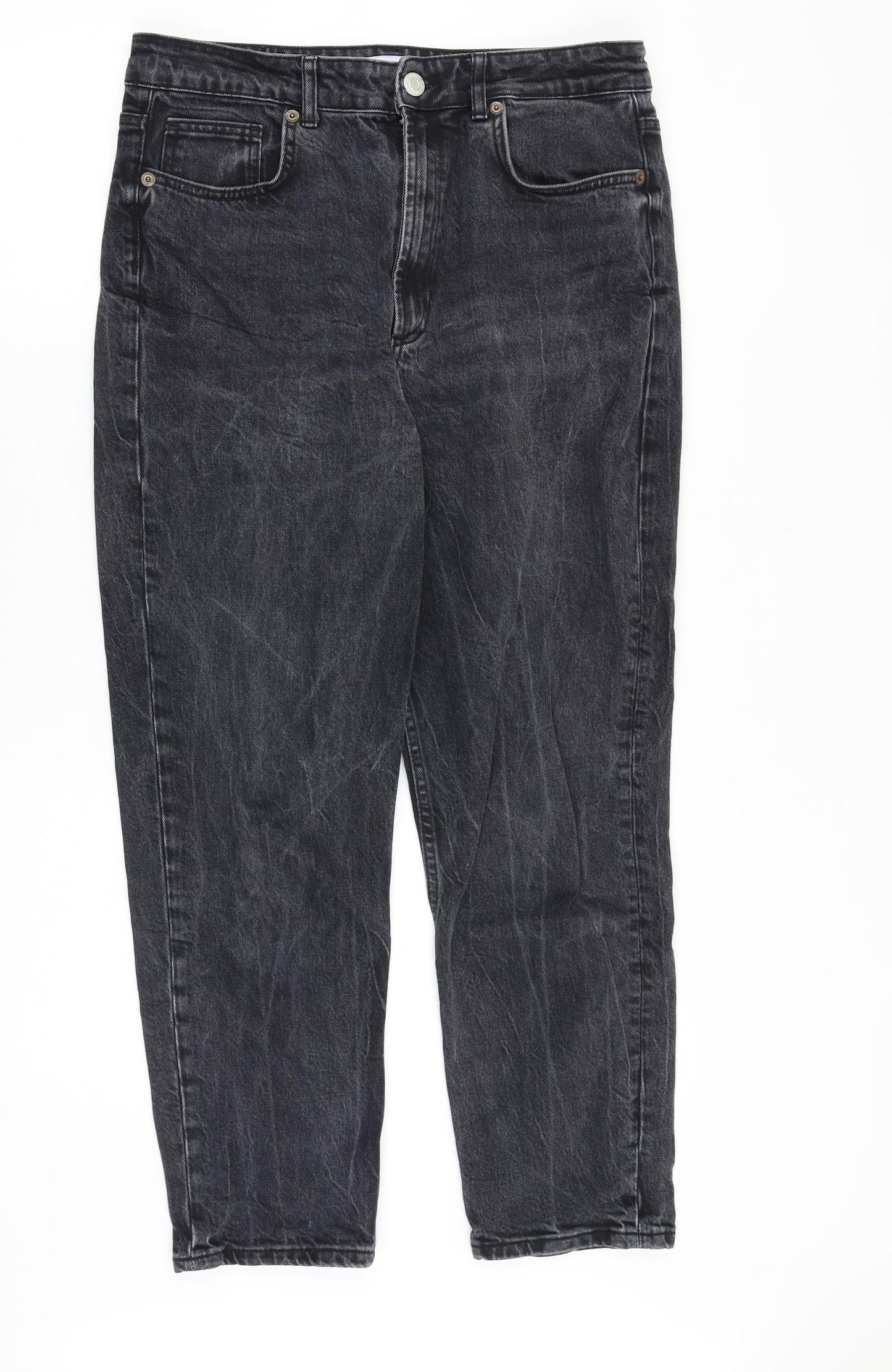 Zara Womens Black Cotton Straight Jeans Size 14 Regular Zip