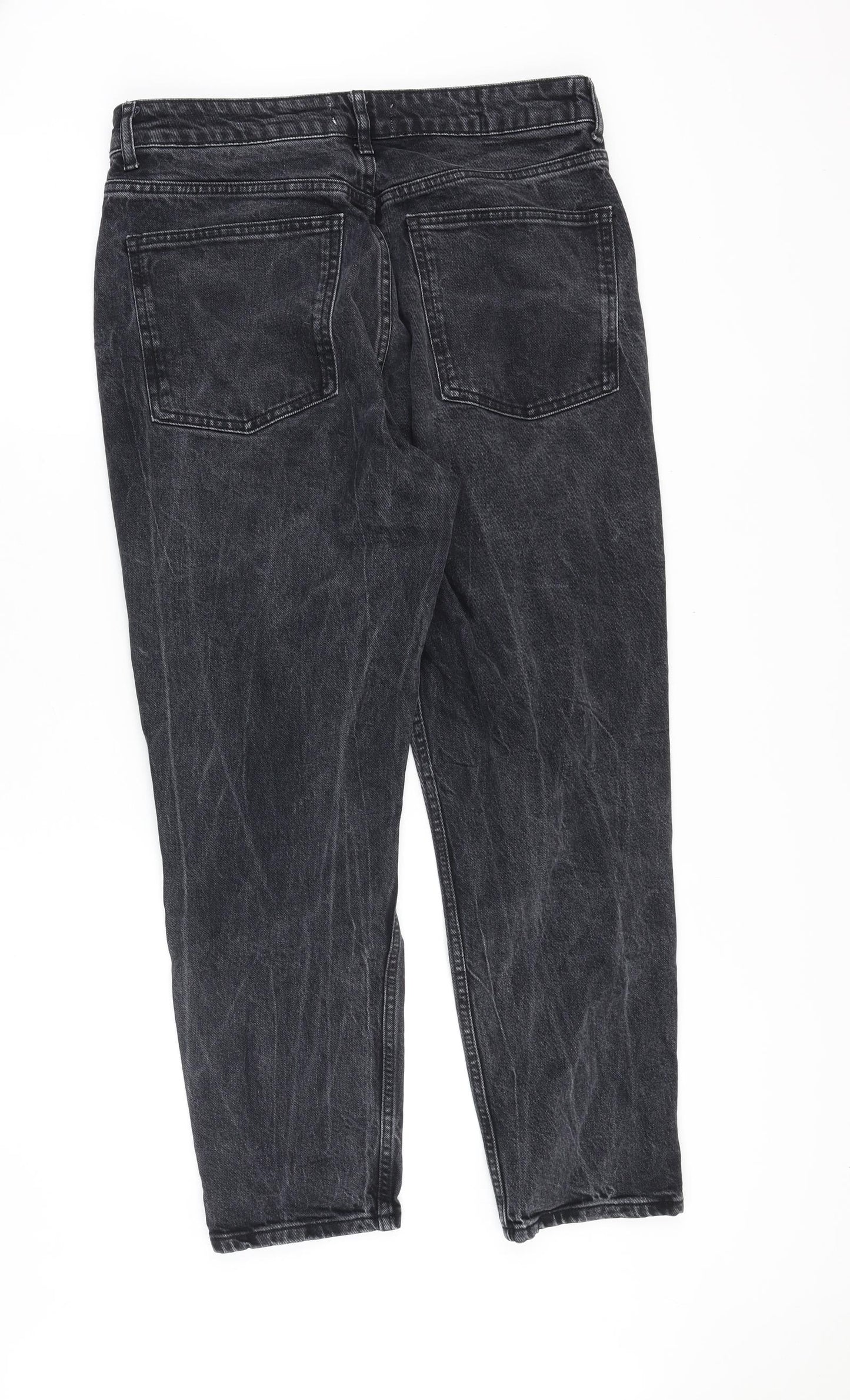 Zara Womens Black Cotton Straight Jeans Size 14 Regular Zip