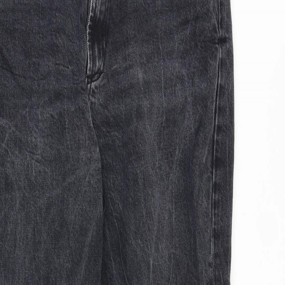 Zara Womens Black Cotton Straight Jeans Size 14 Regular Zip