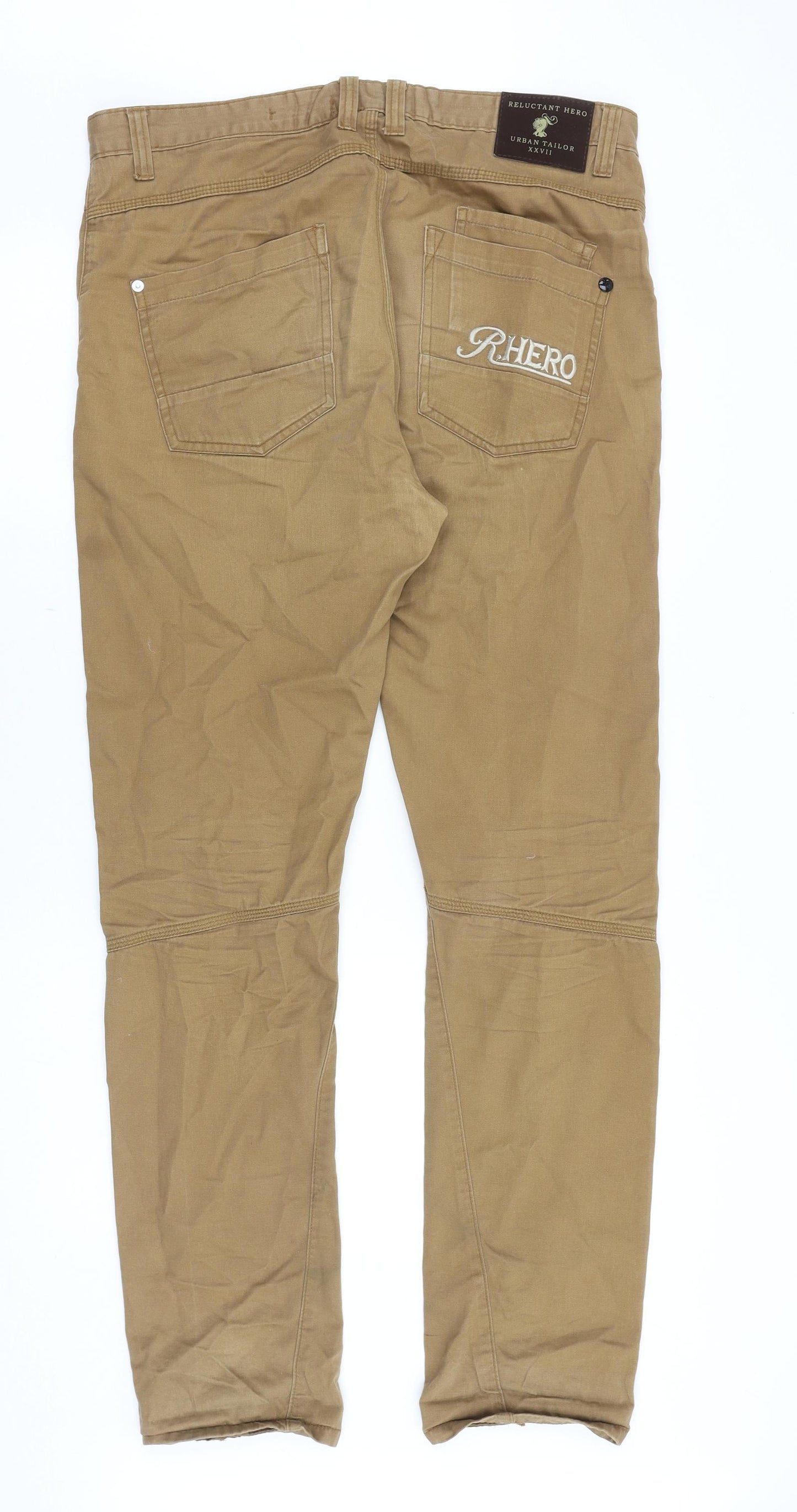 R.Hero Mens Brown Cotton Chino Trousers Size 34 in Regular Button