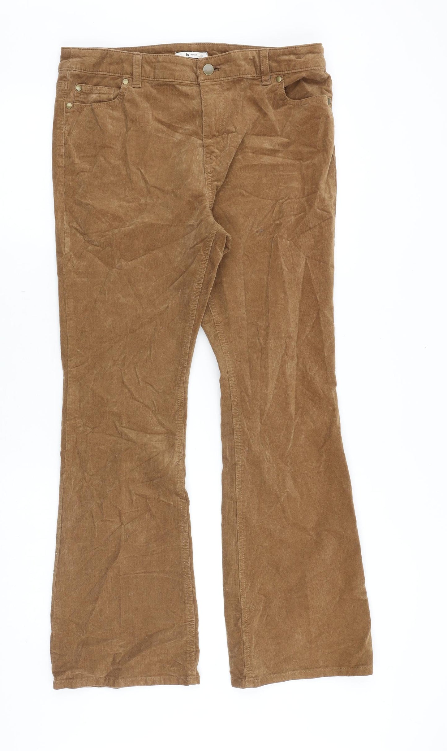 TU Womens Brown Cotton Trousers Size 14 Regular Zip