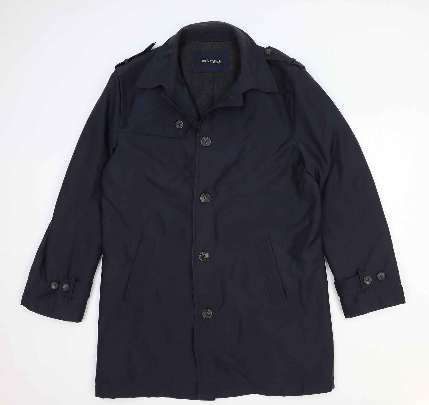 Marks and Spencer Mens Blue Overcoat Coat Size M Button