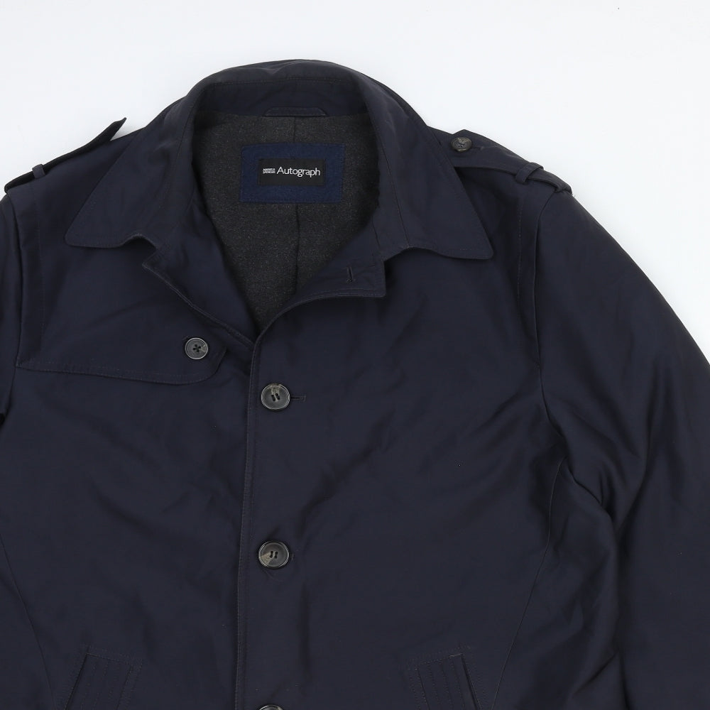 Marks and Spencer Mens Blue Overcoat Coat Size M Button