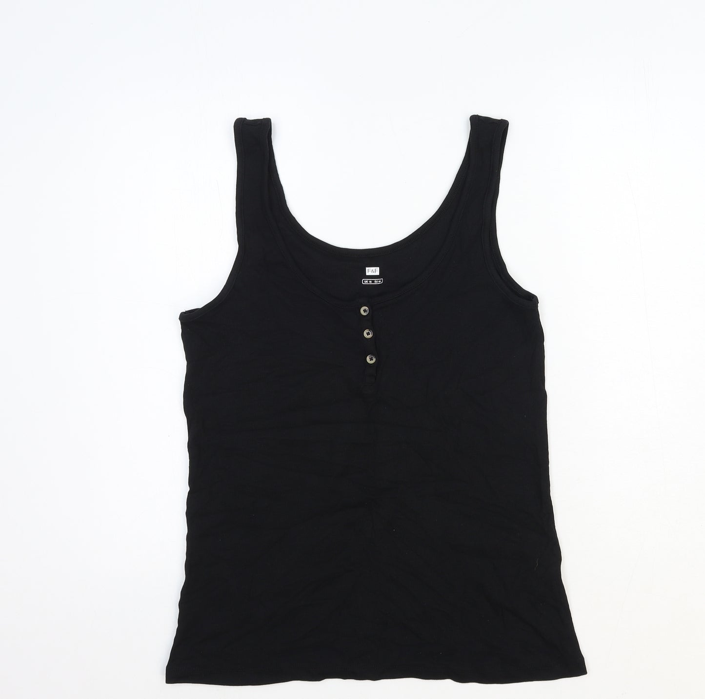 F&F Womens Black Cotton Basic Tank Size 16 Scoop Neck
