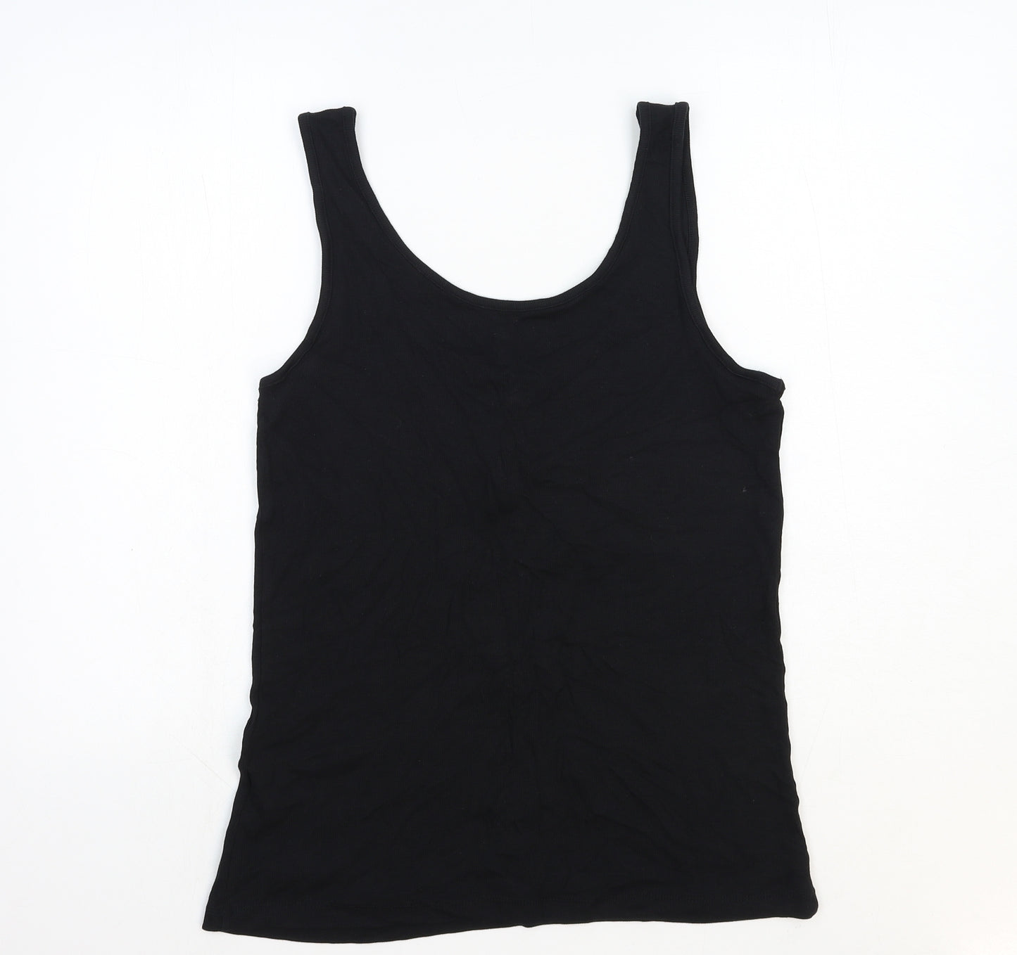 F&F Womens Black Cotton Basic Tank Size 16 Scoop Neck