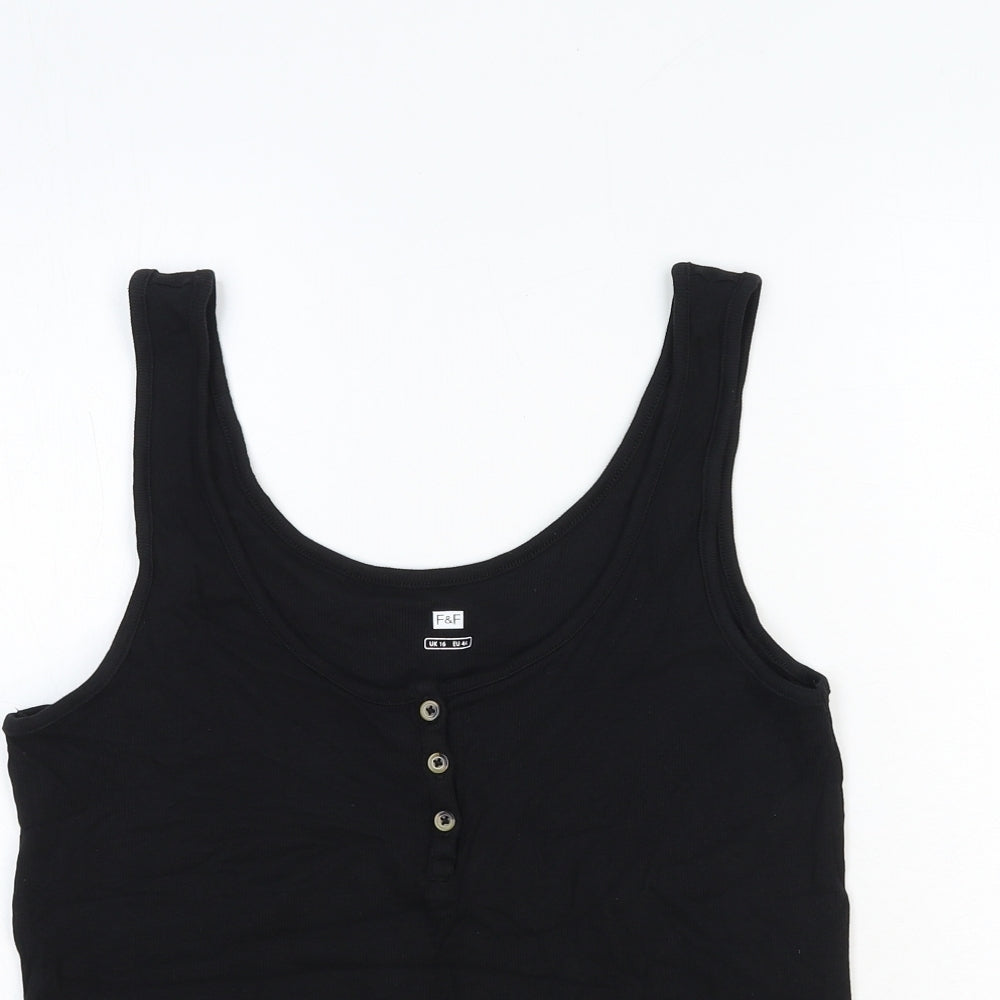 F&F Womens Black Cotton Basic Tank Size 16 Scoop Neck