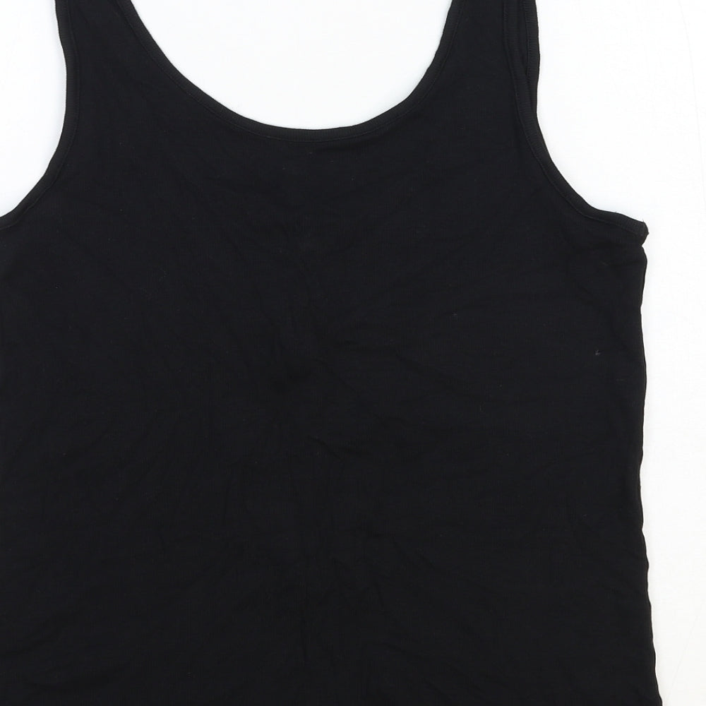 F&F Womens Black Cotton Basic Tank Size 16 Scoop Neck