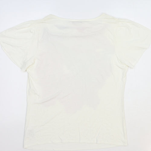 EWM Womens White Floral Viscose Basic T-Shirt Size M Cowl Neck