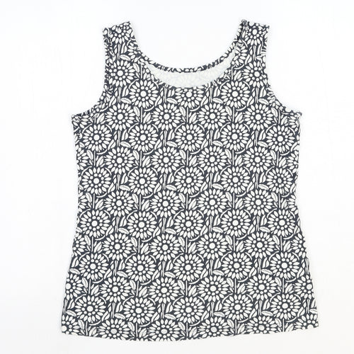 Lands' End Womens Blue Geometric Cotton Basic Tank Size XS Scoop Neck