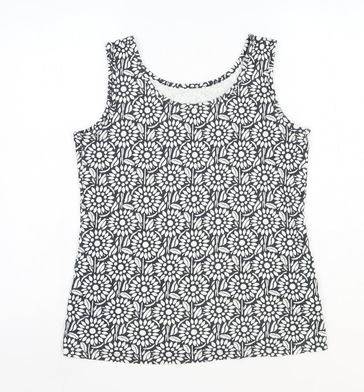 Lands' End Womens Blue Geometric Cotton Basic Tank Size XS Scoop Neck