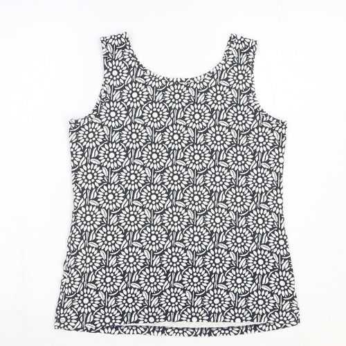 Lands' End Womens Blue Geometric Cotton Basic Tank Size XS Scoop Neck