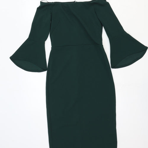 H&M Womens Green Cotton Pencil Dress Size XS Off the Shoulder Zip