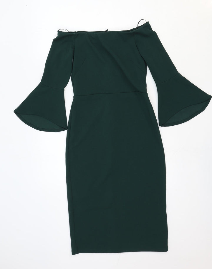 H&M Womens Green Cotton Pencil Dress Size XS Off the Shoulder Zip