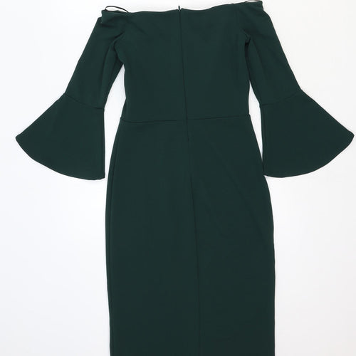 H&M Womens Green Cotton Pencil Dress Size XS Off the Shoulder Zip