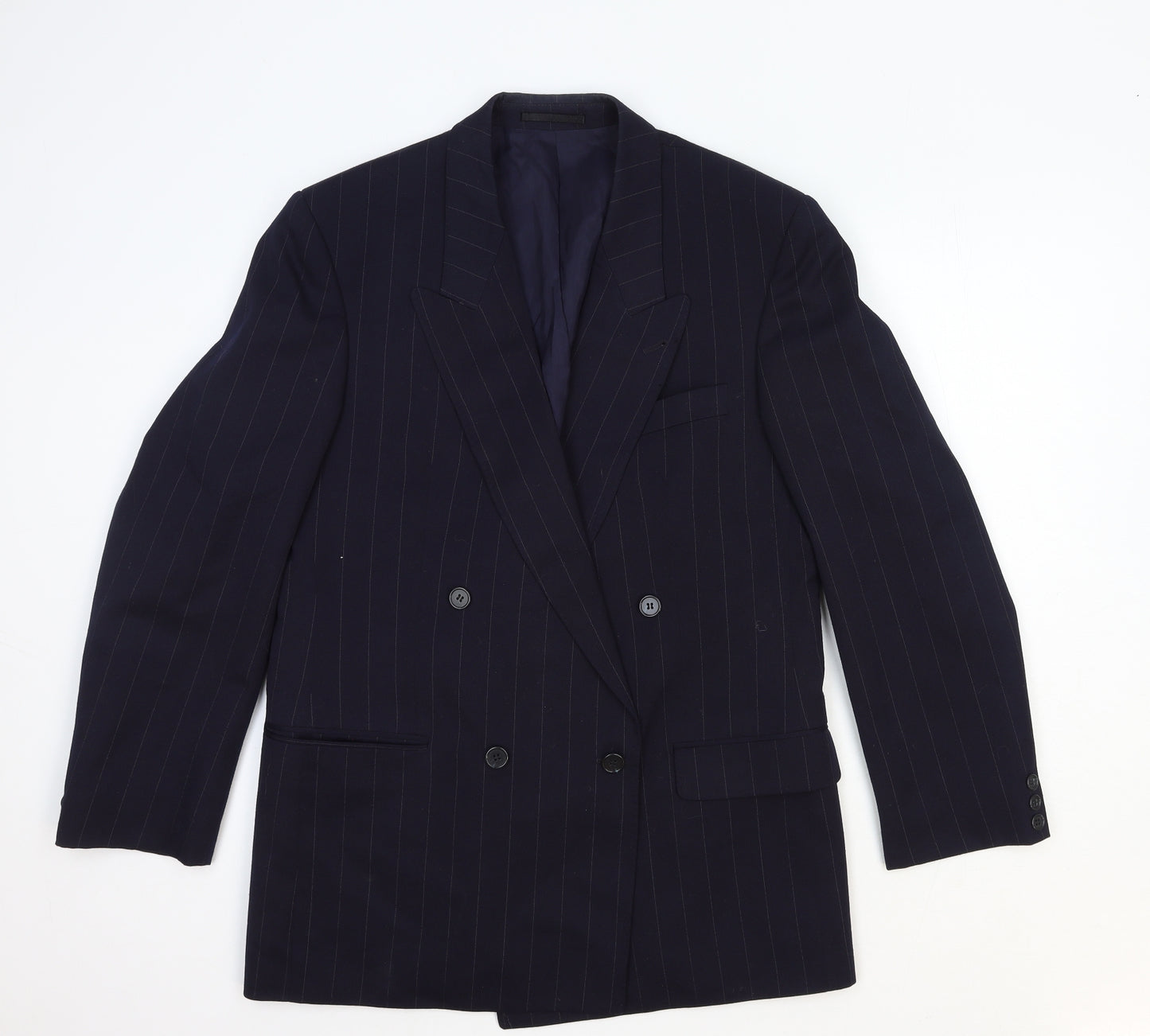 Preworn Mens Blue Striped Wool Jacket Suit Jacket Size 44 Regular
