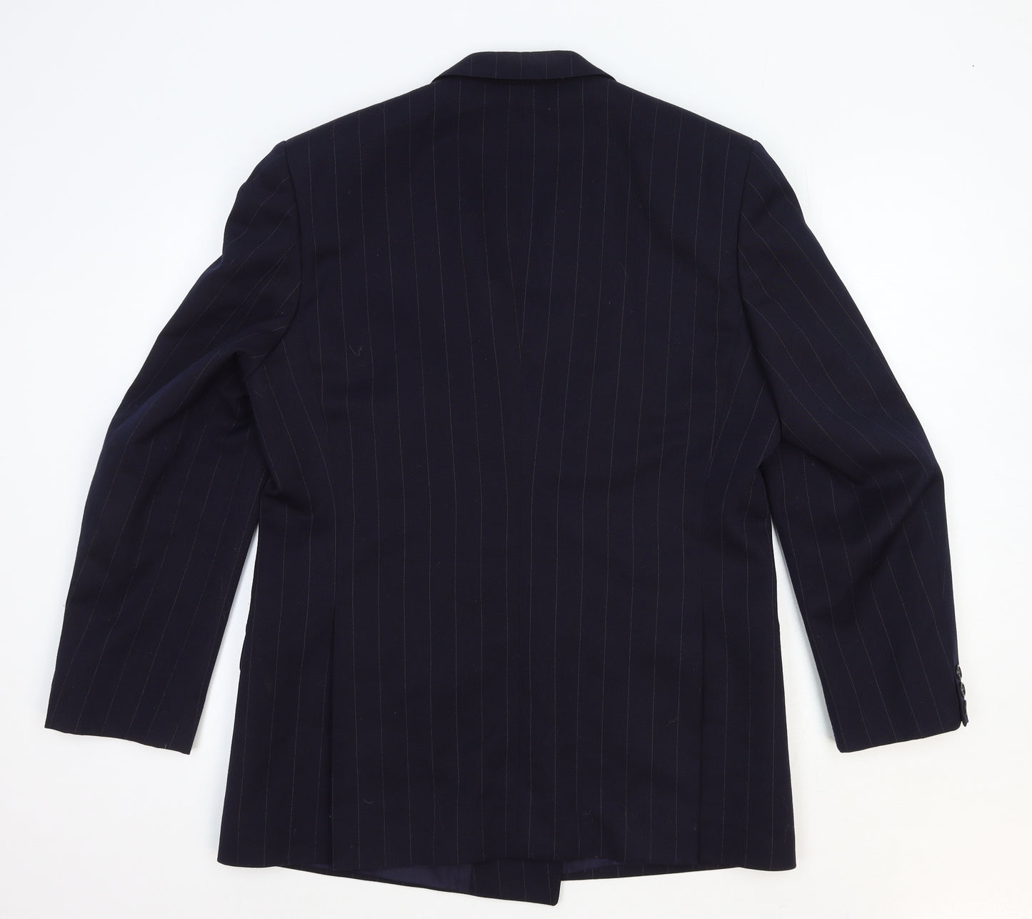 Preworn Mens Blue Striped Wool Jacket Suit Jacket Size 44 Regular