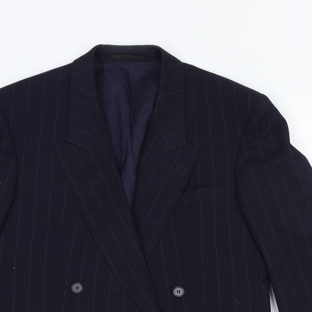 Preworn Mens Blue Striped Wool Jacket Suit Jacket Size 44 Regular