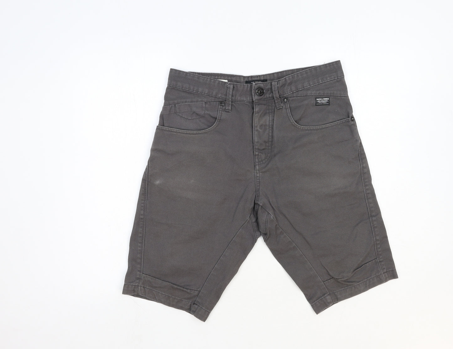 JACK & JONES Mens Grey Cotton Biker Shorts Size S Regular Zip