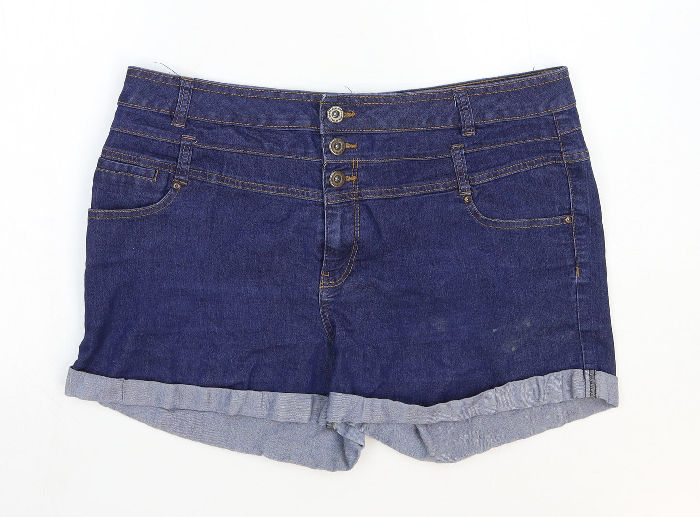 Yez Yez Womens Blue Cotton Hot Pants Shorts Size 16 Regular Zip