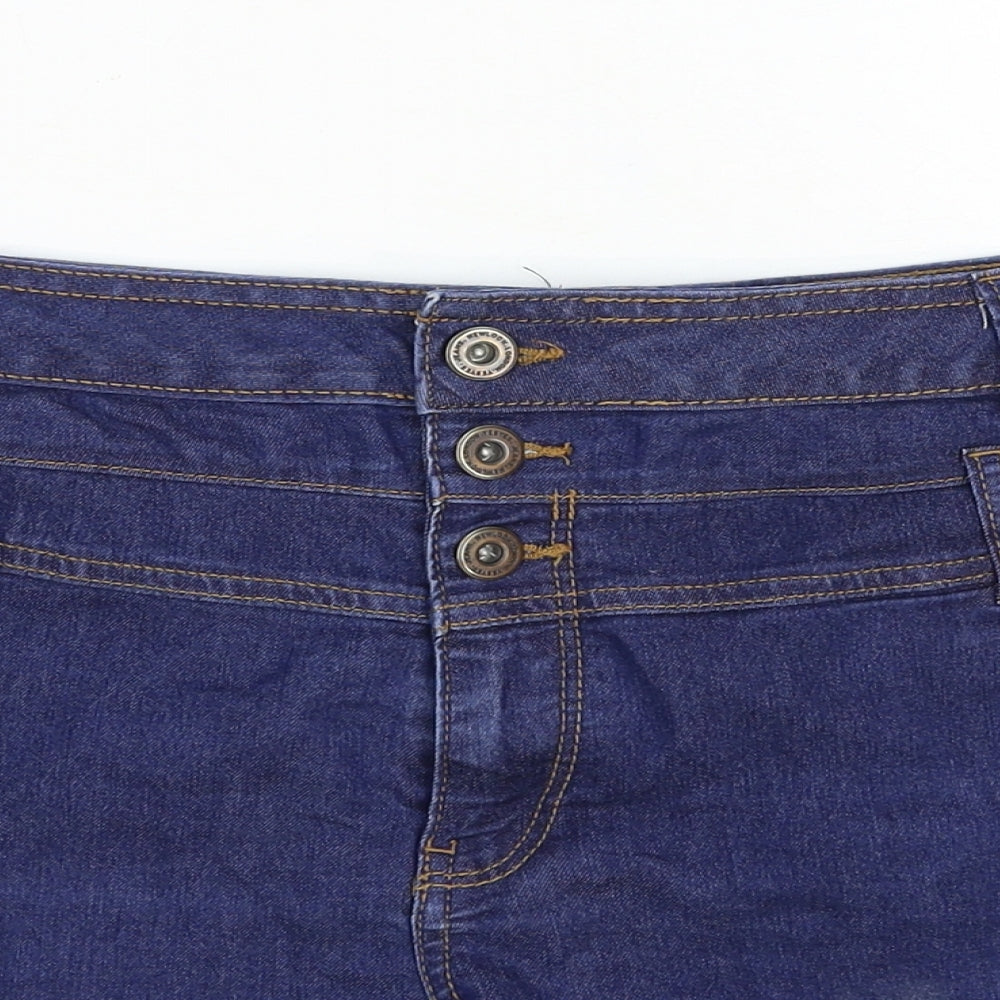 Yez Yez Womens Blue Cotton Hot Pants Shorts Size 16 Regular Zip