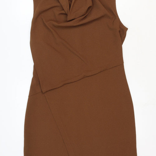 NEXT Womens Brown Polyester A-Line Size 10 Cowl Neck Zip
