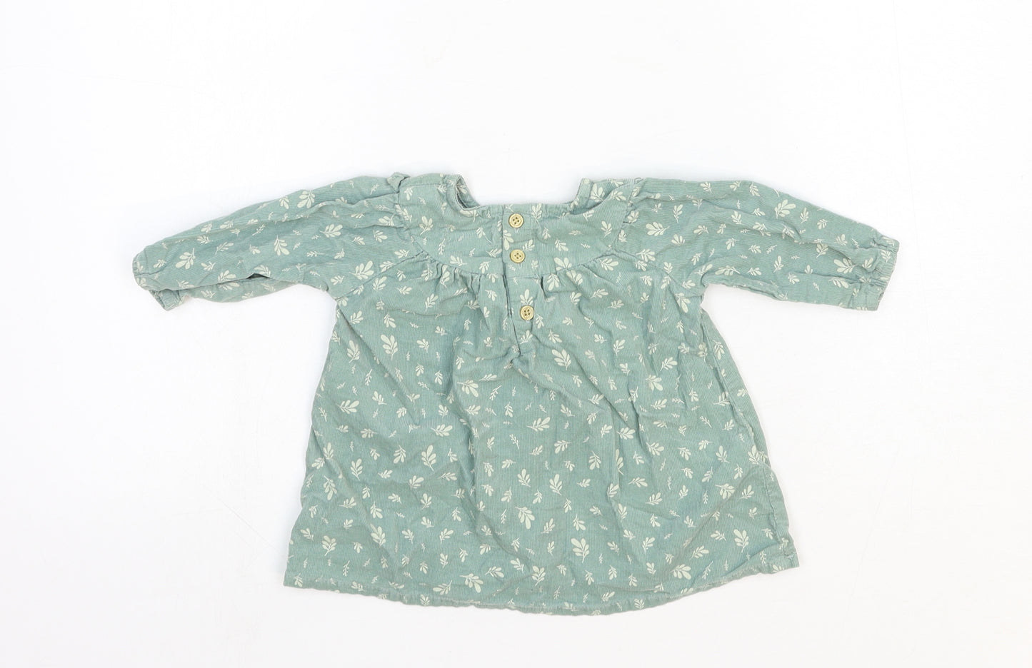 Primark Girls Green Geometric Cotton A-Line Size 0-3 Months Round Neck Button