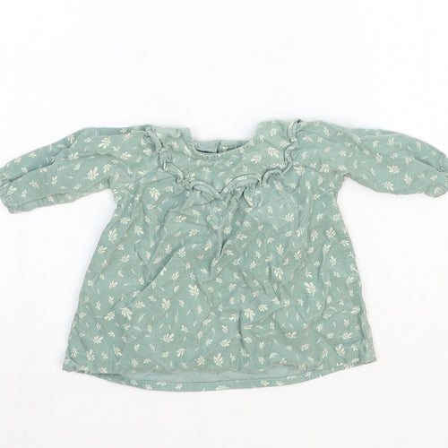 Primark Girls Green Geometric Cotton A-Line Size 0-3 Months Round Neck Button