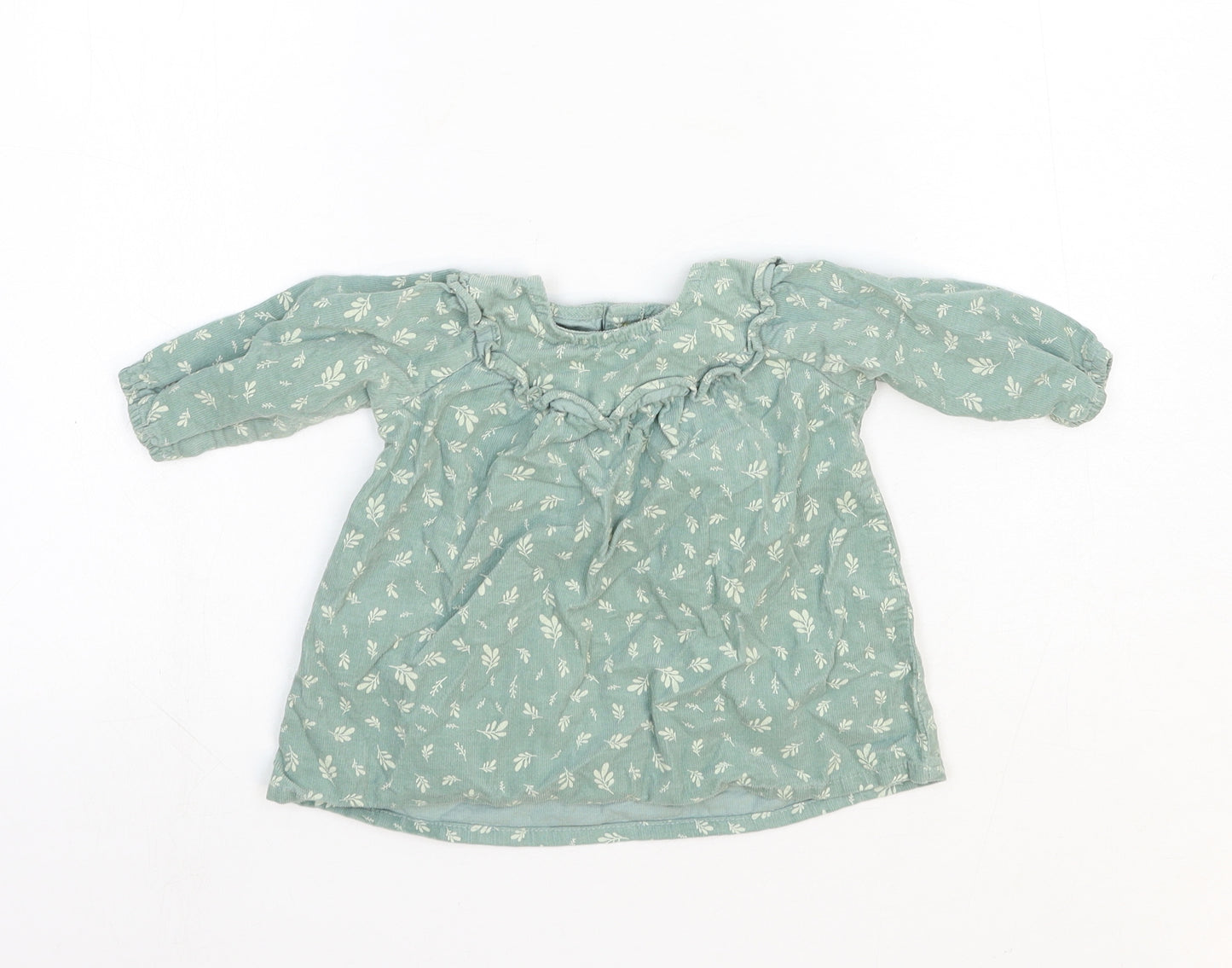 Primark Girls Green Geometric Cotton A-Line Size 0-3 Months Round Neck Button