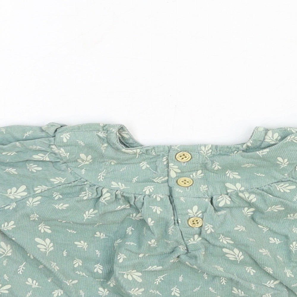 Primark Girls Green Geometric Cotton A-Line Size 0-3 Months Round Neck Button